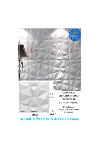 50cm X 50cm 1 Adet Beyaz 3d Abs Malzeme Pvc Dayanıklı Duvar Paneli Silinebilir Geometrik Model Panel Beyaz