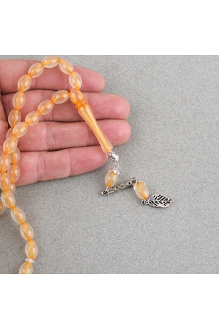 Kedigözü Toz Kehribar Alpaka Püsküllü Beyzi Kesim 7x11mm Tesbih Turuncu