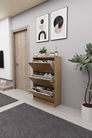 Mirobi Kembe 3 Bölmeli Açılır Modern Dekoratif Ayakkabılık Çam Çam