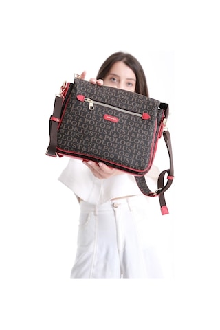 Just Polo Lüks Tasarım Kadın 3 Gözlü Çapraz Postacı Ve Omuz Çantası 29x20cm Kahverengi Kırmızı