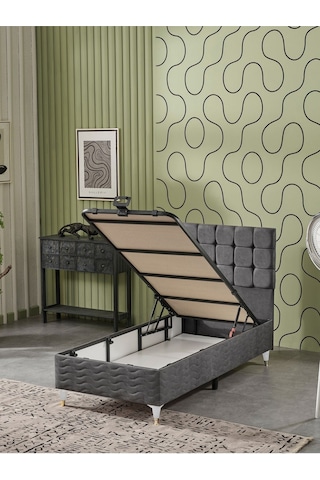 Beehanem Bengü 90x190 Tek Kişilik Baza Başlik Yatak 3 Lü Set Antrasit 90 X 190