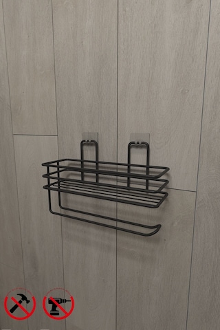 Alper Banyo Yapışkanlı Raflı Kağıt Rulo Havluluk Peçetelik Havlu Kağıltlık Siyah Banyo Mutfak Düzenleyici Raf TŞ01-SOLO Çok Renkli