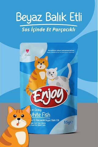 Enjoy Kedi Konserve Maması, Beyaz Balıklı Etli, 85g, 22 Adet