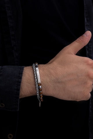 Vogutima İsim Yazılabilir Boncuk Ve Kral Zincir Detaylı Çelik Bileklik Gümüş