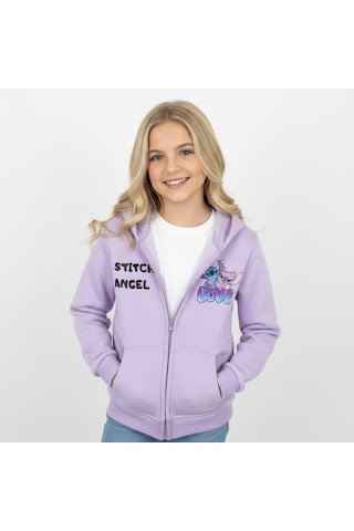 Fermuarlı Kapüşonlu Stitch Kız Çocuk Sweatshirt LİLA