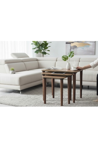 Msy Home Venüs Modern 3 Lü Zigon,orta,yan Sehpa Mdf İç İçe Geçen Pratik Sehpa Seti Kahverengi