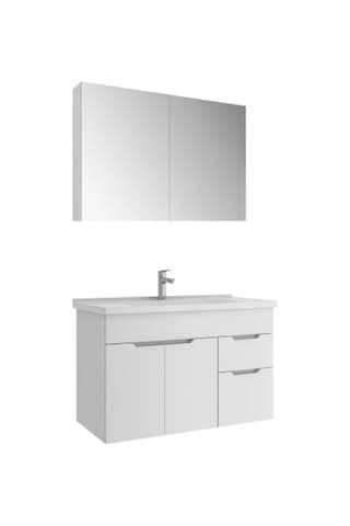 Kale Stora 100 Cm Set Parlak Beyaz Lavabo Dolabı + Aynalı Dolap
