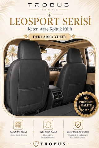 Renault Fluence 2010 Sonrası Uyumlu Leosport Serisi Siyah Ortopedik Keten Koltuk Kılıfı