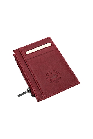 Westpolo Ivo Fermuarlı Bozuk Para Bölmeli Unisex Hakiki Crazy Eskitme Deri Kartlık - Bordo Bordo