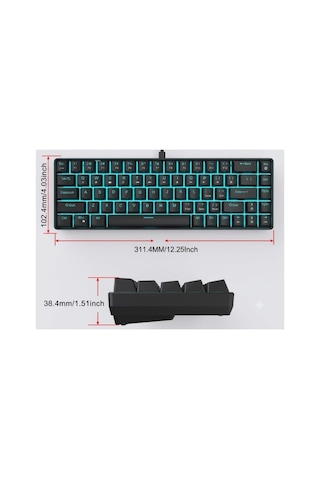 V800 68 Tuşlu Rgb Mekanik Gaming Klavye Kablolu Oyuncu Klavyesi, Mavi Switch , Ultra Kompakt E-spor Oyuncu Klavyesi