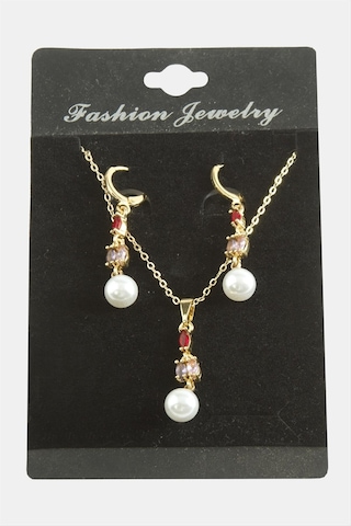 Çiçek - 875 - İnci Zirkon Taşlı - Glblseme - Set Kolye-renkli Çok renkli