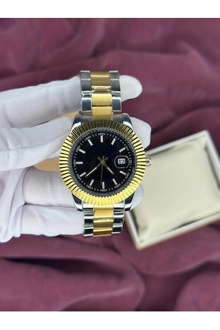 Siyah Kadran Gold Detay Otomatik Erkek Kol Saati Altın - Gümüş