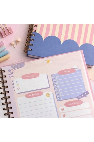 Lizy Spiralli Süresiz Planlayıcı Ajanda - 19x19 Cm - Motivasyon Ve Sticker Sayfaları Bulut Mavi