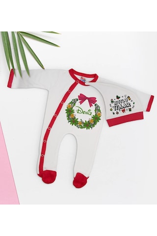 Bk Kids Bk Gift Kişiye Özel Yılbaşı Temalı Tulum Zıbın Ve Kukuletalı Şapka Seti-9 Çok Renkli