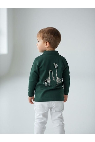 Zekids Erkek Bebek Zürafa Baskılı Uzun Kollu T-shirt-16938 Yeşil