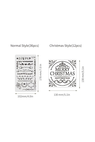 Mufunye Dıy El Sanatları İçin 48 Parça Pet Çizim Şablonu Seti - Noel Desenli 12 Şablon + 36 Çizim Şablonu 48pcs