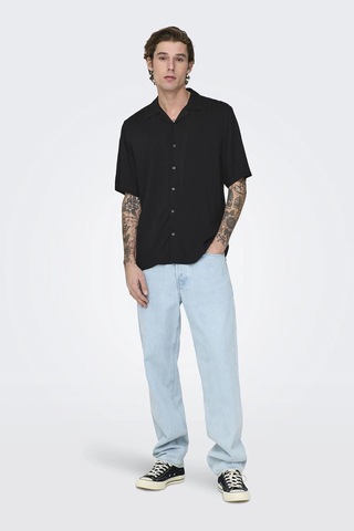 Only & Sons Onsdash Lıfe Reg Vısc Res Ss Shırt Siyah Erkek Gömlek 22024164 Siyah