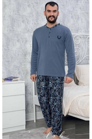 Ercan Erkek Indigo Mavi Uzun Kol Penye Pijama Takımı Indigo - Mavi