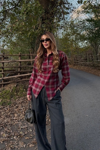 Kahverengi Bağlama Detaylı Ekoseli Gömlek - 25250 Kahverengi