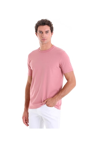 Hatemoğlu Pembe Regular Fit Düz Pamuklu Bisiklet Yaka Triko Tişört Pembe