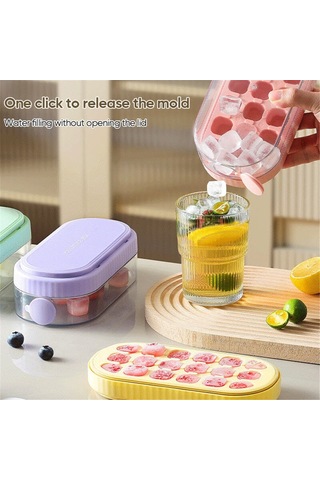 Hangfox 18 Hücrelü Silikon Buzluk, Basarak Buz Çıkarma, Kapaklı, Hijyenik, Kolay Doldurma, Mutfak Aleti, Pembe Çok Renkli