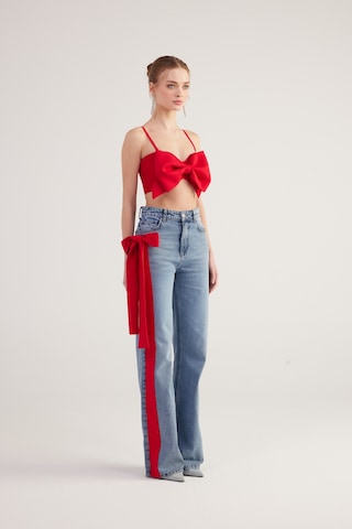 Holly Lolly Yüksek Bel Kurdele Detaylı Wide Leg Kyla Jean Pantolon Mavi
