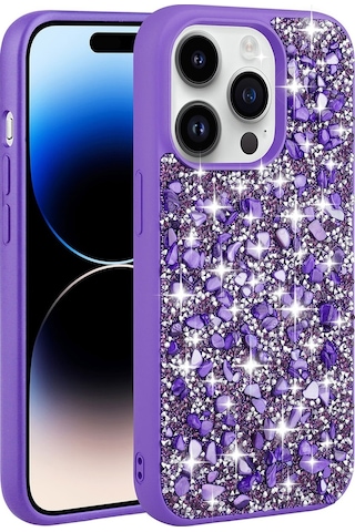 Apple Uyumlu iPhone 14 Pro Max Kılıf Parlak Taşlı Tasarım Zore Linea Kılıf