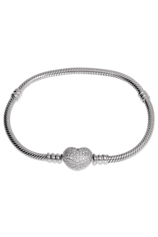 Kadın Taşlı Kalp Model Charm İçin Uygun Gümüş Bileklik 21 Cm Gümüş