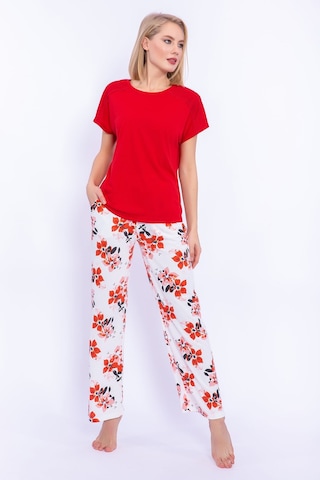 Arnetta Hibiskus Çiçek Desenli Kırmızı Kadın Pijama Takımı 5274-28930 Kırmızı