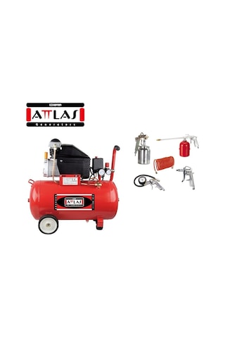 Attlas ZJ2050 N 2 Hp 8 Bar 46 LT Monofaze Kompresör + KH Set 5 Aksesuar Seti