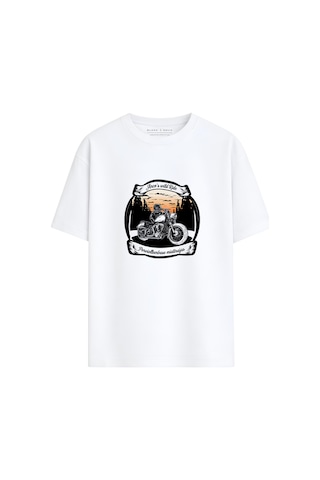 Black Nova Oversize Baskılı Unisex %100 Pamuk T-shirt Twilight Cruiser Beyaz