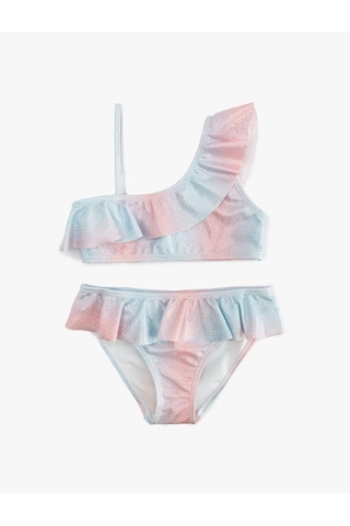 Koton Bikini Takımı Fırfırlı Tek Omuz İnce Askılı Pembe Desenli 5skg00020mm Pembe Desenli