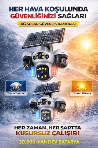 3 Hareketli 20mp 4 Kamera 4g Solar Güneş Enerjili Güvenlik Kamerası - Anlık Bildirim - Cepten İzle