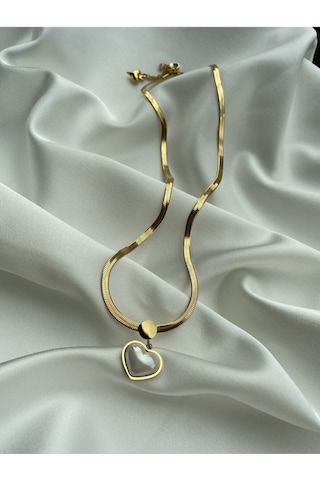 Bhs Life Kadın İtalyan Zincir Çelik Beyaz Kalp Tasarımlı Kolye Gold