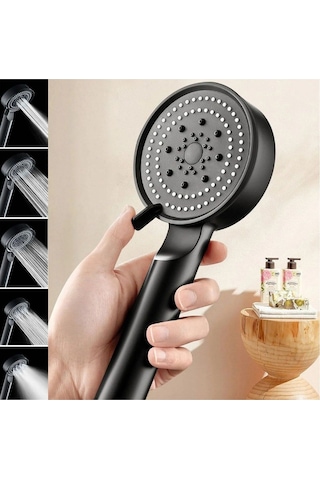 5 Fonksiyonlu Yüksek Basınçlı Ayarlanabilir Siyah Duş Başlığı Siyah