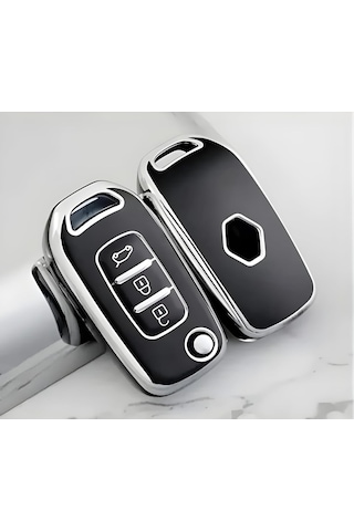 Autohan Keys Megane 4 Joy, Clio 5, Captur, Taliant Express İçin 3 Butonlu Nano Anahtar Kılıfı, Siyah-gümüş
