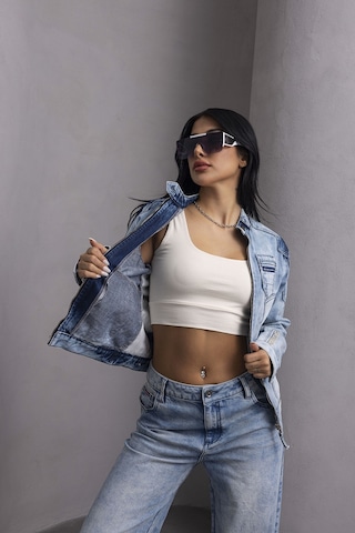 Wj233 Women Jeans Jacket Iceblue