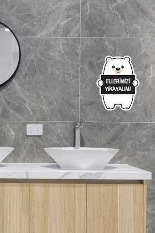 Sevimli Siyah Ayıcık Sticker Ellerimizi Yıkayalım Etiketi Standart