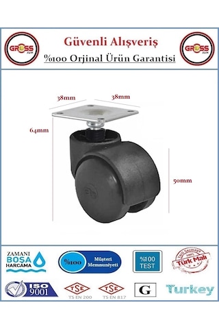 Tablalı Mobilya Tekerleği - Dönerli Tablalı Tekerlek - 5 Adet