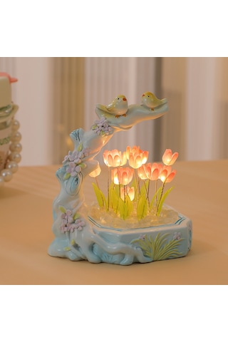 Yaratıcı Masaüstü Reçine Dekoratif Gece Lambası Lale Dıy Malzeme Mavi