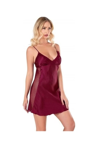 Avastyle Bordo Kısa Saten Gecelik 8105 Bordo