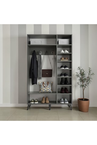 Alara Tamamı Mdf Aynalı Portmanto Vestiyer Ayakkabılık Füme 120 Cm - M4 Antrasit