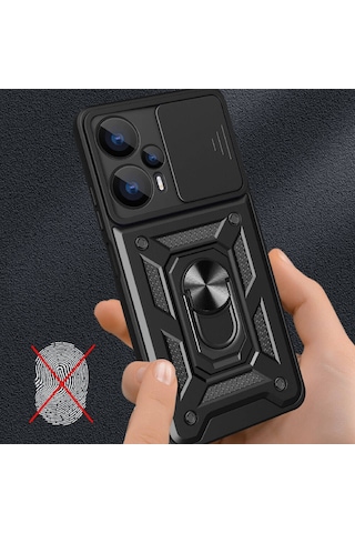 Xiaomi Poco F5 Kılıf Manyetik Standlı Kamera Korumalı Yüzüklü Zırh Tank Kılıf Koruyucu Kapak