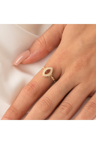 Gümüş Yüzük - 1.10 Karat Mekik Zultanit Taşlı Evlilik Teklifi Kadın 925 Ayar Gümüş Yüzük Sarı