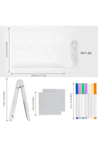 Schulzz Led Işıklı Silinebilir Boyama Ve Çizim Tahtası 7 Adet Kalem Hediyeli 30 x 20 CM Beyaz