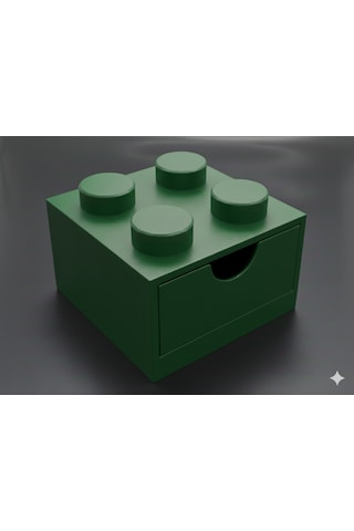Lego Tasarımlı Mini Çekmece 2x2 Masaüstü Düzenleyici Dekoratif Saklama Kutusu Yeşil