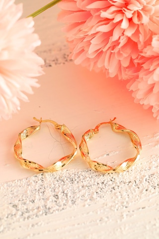 14 Ayar Altın Küpe Grek Desenli Tek Burgu Halka Küpe 3,2 Cm Çapında