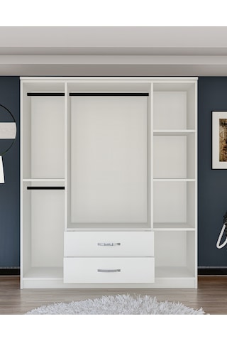 Metalia Gm0035 Esil 4 Kapılı 2 Çekmeceli Aynalı Gardrop Dolap Beyaz