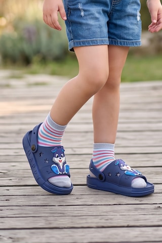 Hopkid - Sevimli Tavşan Figürlü Kız Erkek Çocuk Sandalet Terlik - Arkadan Bantlı, Kaymaz Tabanlı... Lacivert