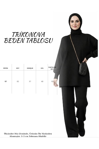 Trikonova Balon Kol Bol Paça Alt Üst Kadın Triko Tesettür Takım Siyah